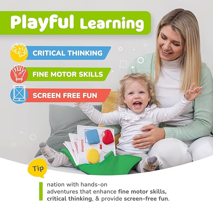 deMoca Busy Book for Toddlers 1-3 - Airplane Toys for Toddlers 1-3, My Quiet Book Montessori Toys for 1 Year Old with Kids Plane Activities, Activity Busy Board, Gift for Boys & Girls