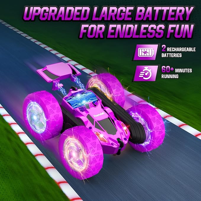Remote Control Car for Kids Stunt RC Cars with Cool Wheel Lights Double-Sided Driving 360-degree Rotation Boys Toys for Ages 6 7 8 9 10-12 Kids Gift Ideal(Purple)