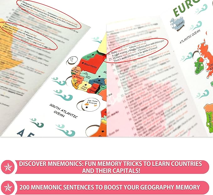 Geography Puzzle Book with Mnemonics | Magnetic World Map Puzzles for Kids & Adults (Ages 6+) | Learn Countries & Capitals with 154 Country-Shaped Puzzles, 200 Memory Tricks & 7 Maps