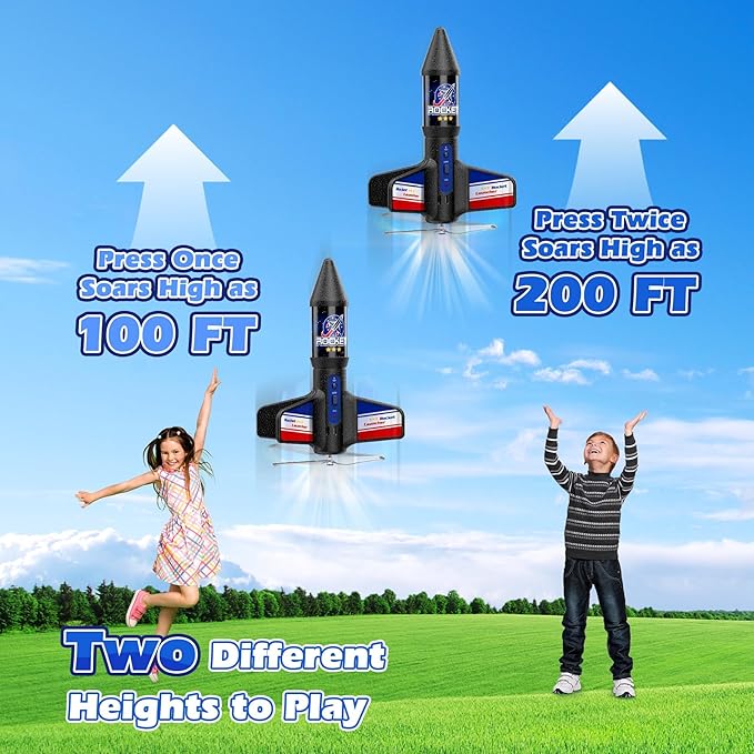 Rocket Launcher for Kids Automatic Launch 200 Feet Air Rocket Toy for Boy 10 Years Old Motorized Air Rocket with Safety Parachute and LED Outdoor Rocket Kits Toys Gifts for Kids Age 5-12