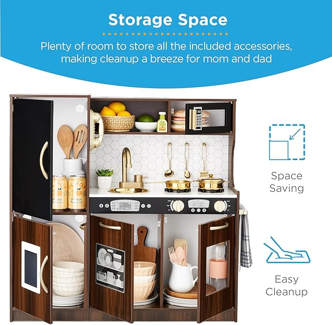 Best Choice Products Pretend Play Kitchen Wooden Toy Set for Kids w/Realistic Design, Telephone, Utensils, Oven, Microwave, Sink - Espresso