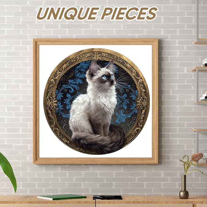 Siamese Cat 500 Pieces Wooden Puzzles for Adults Animal Jigsaw Puzzles with Unique Shapes Pieces Great Gift for Kids and Adults on Birthday,Thanksgiving,Christmas 16.7x16.7 Inches