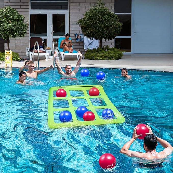 Pool Toys Games Set- Tic-Tac-Toe Inflatable Pool Toy with 10 Balls - for Adults Teens Kids 2-10 Players