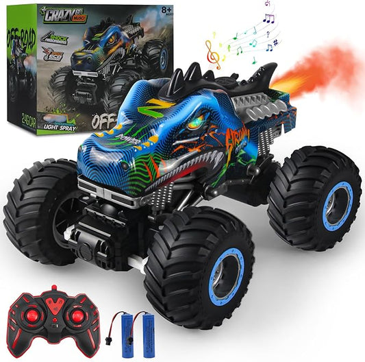 Remote Control Dinosaur Car, 2.4GHz All Terrain Remote Control Monster Truck, RC Dinosaur Monster Car, Spray Music Monster Truck RC Cars for Boys 4-7 8-12 and Girls