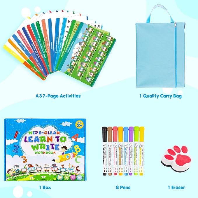 Kindergarten Books for Kids - Toys for 4 5 6 7 Year Old Boys Girls - Handwriting Practice Workbook, Educational ABC Tracing Book with Reusable Activities, Montessori Learning Toys for Kids Ages 4-6