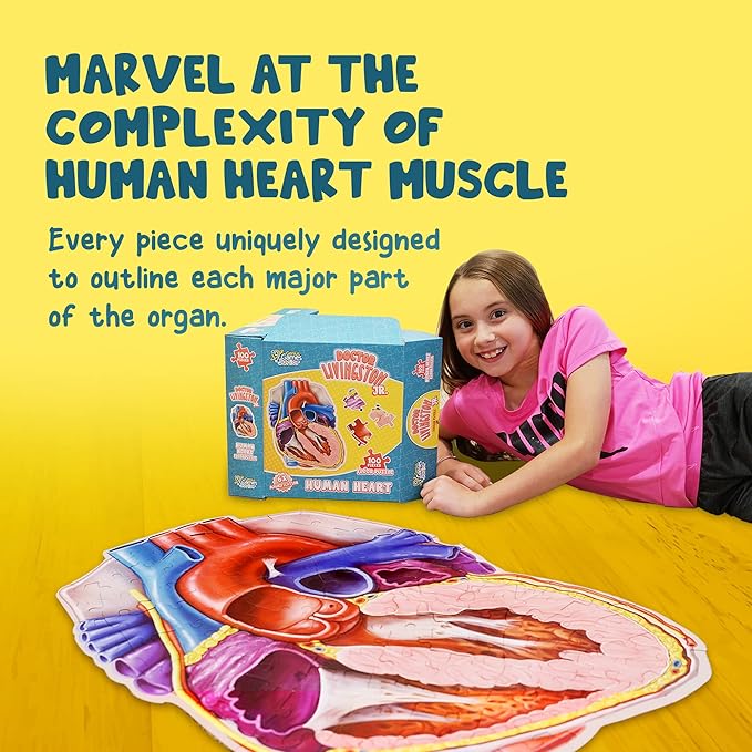 Human Heart Anatomy Floor Puzzle — Genius Games Doctor Livingston Jr Anatomy Toy - Kids Puzzles & Science Toys - Human Heart Anatomy Model - 100 Piece Jigsaw Puzzles for Kids, Toddlers, Teens