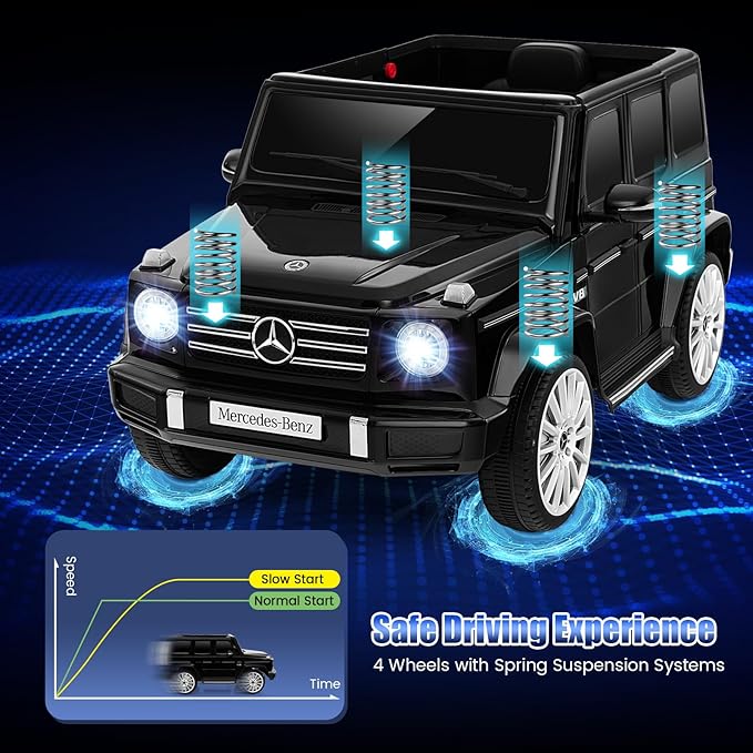 Costzon Ride on Car, Mercedes-Benz G500 Licensed Truck w/Rocking Mode, 3 Speeds, Remote, Horn, Music & LED Lights, Spring Suspension, 12V Battery Powered 4WD G Wagon Electric Vehicle for Kids (Black)