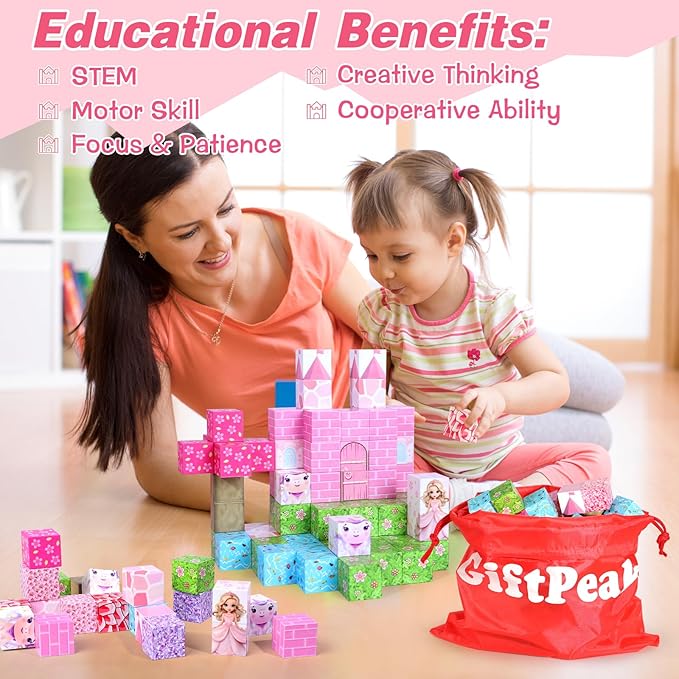 Magnetic Blocks - 100PCS Magnetic Blocks Princess Toys, Unicorn Building Cubes, STEM Montessori Sensory Education Toys for Christmas Birthday Gift Boys & Girls, for Kids Ages 3+