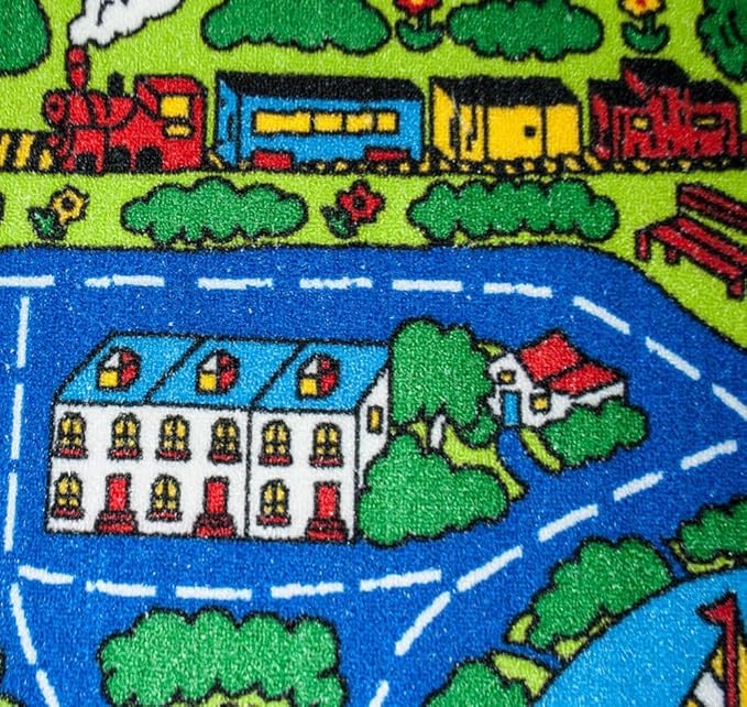 Kids Rug Street Map Blue Area Rug 5x7 (Approx : 4'11" X 6' 10") Non Slip Gel Backing