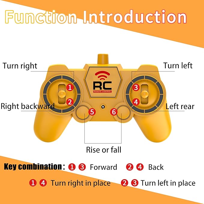 AISYAH Remote Control Excavator and Construction Bulldozer Toy Set - RC Construction Vehicles Toy with Barricades, Road Signs, Simulated Rocks, Lights and Sounds, Present for Toddlers 6-12 Year Kids