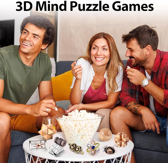 Syhood 14 Pcs Brain Puzzles Teaser for Adults Metal 3D Steel Mind Games Wooden Unlock Interlocking Puzzle Adult Iq Education Toys Smart Toy(Educational)