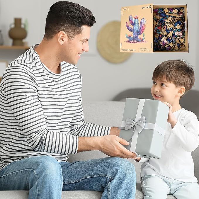 Wooden Puzzles for Adults,Cactus Wooden Jigsaw Puzzles 500pcs,16.8x18.5in,Royal,Unique Shape Adult Puzzles,Irregular Wood Puzzles Creative Gift for Adults and Kids Family Game