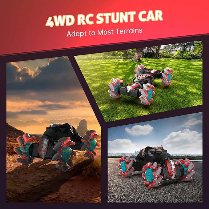 360° Rotating 4WD Transform Twist Cars Remote Control Car with Lights Music, 2.4GHz Hand Controlled RC Car for Boys & Girls 6 7 8 9 10 11 12 Year Old Birthday Xmas Gifts