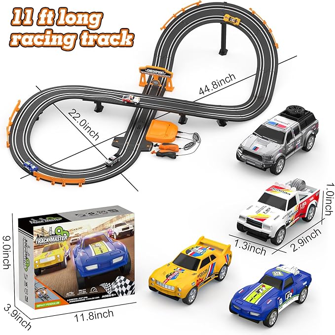 Slot Car Race Track Sets with 1:64 High-Speed Slot Cars, Battery or Electric Car Track, Dual Racing Game Lap Counter Circular Slope Track, Gifts Toys for Boys Kids Age 6 7 8-12