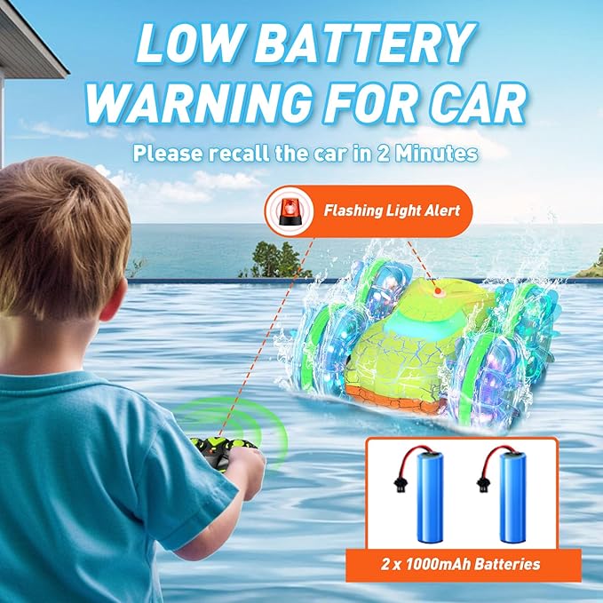 Amphibious RC Car Boat for Boys 5-7, 2.4GHz Remote Control Car with LED Lights, 4WD All Terrain Off-Road Stunt RC Boat, Gesture Sensing Waterproof Pool Beach Toy, for Kids 8-13