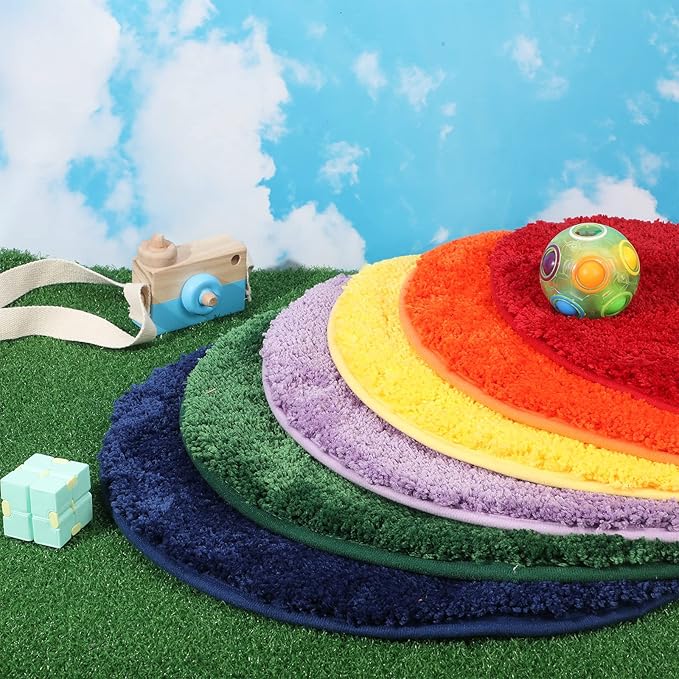 Funtery 6 Pieces Colorful Carpet Circle Seats 18 Inches Round Kids Classroom Floor Mat Soft Classroom Rugs Educational Cushions for Kids School Learning Area, Home Bedroom Play Areas Rugs