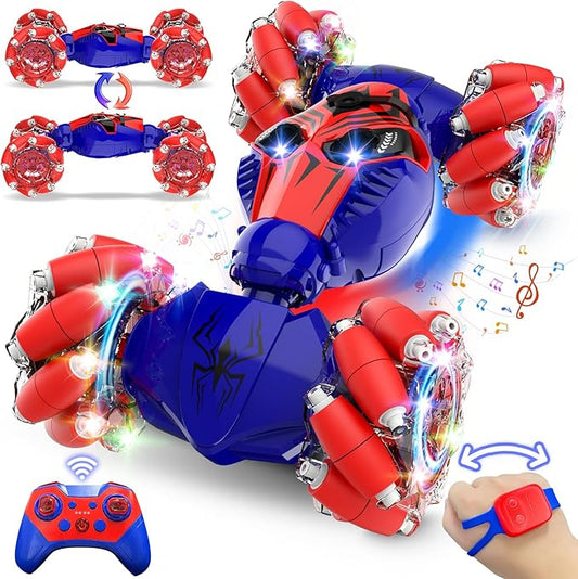 Spider Remote Control Stunt Car: Christmas Birthday Gifts for Boys Toys Ages 6-12 - 2.4Ghz Gesture Sensing Remote Control Cars with Light and Music Spray - 8WD Drift 360° Rotating RC Car for 7-14 Kids