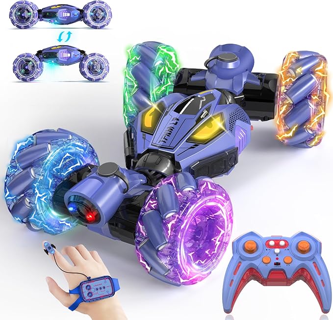 Gesture Sensing RC Stunt Cars - Toys for Boys Girls 6-12 | Best Gifts for Kids 6+ Years Old | 4WD 360° Rotating Remote Control Transform Car | All-Terrain Off Road Vehicle with Lights Music Purple