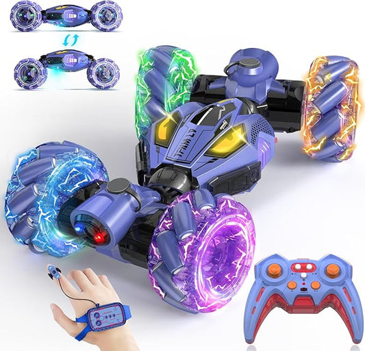 Gesture Sensing RC Stunt Cars - Toys for Boys Girls 6-12 | Best Gifts for Kids 6+ Years Old | 4WD 360° Rotating Remote Control Transform Car | All-Terrain Off Road Vehicle with Lights Music Purple