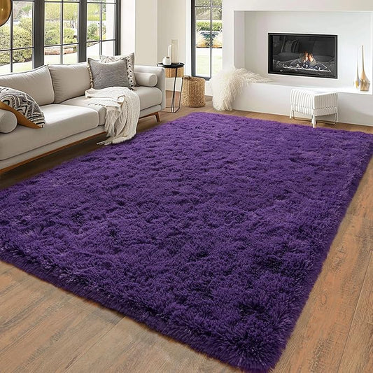 Super Fluffy Rug for Bedroom, 6x9 Feet, Modern Shag Purple Area Rugs, Soft and Cozy Plush Large Carpet for Kids, Girls Boys and Teens Decorations for Living Room Dorm Nursery Classroom