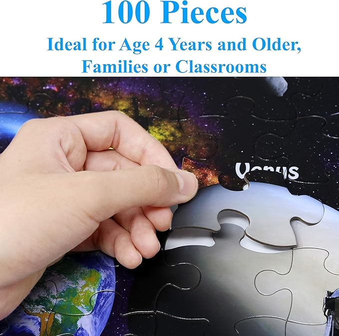Think2Master Solar System & Space Exploration 100 Pieces Jigsaw Puzzle Fun Educational Toy for Kids, School & Families. Great Gift for Boys & Girls Ages 4-8 8-10 to for Learning. 23.4” X 16.5”