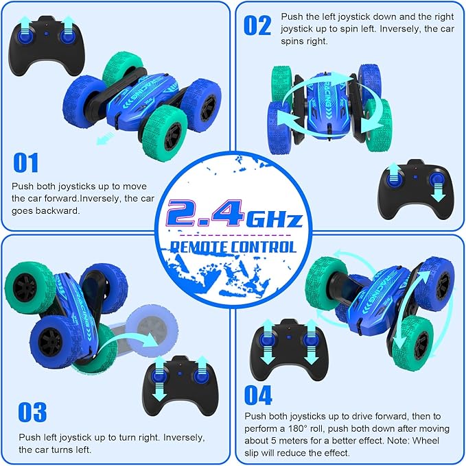 Remote Control Car for Boys 4-7, RC Car for Kids, 360° Stunt Rotating Double-Sided Race Remote Cars with Headlights, Fun Toys Christmas Birthday Gifts for 4-7 8-12 Years Old Boys Girls