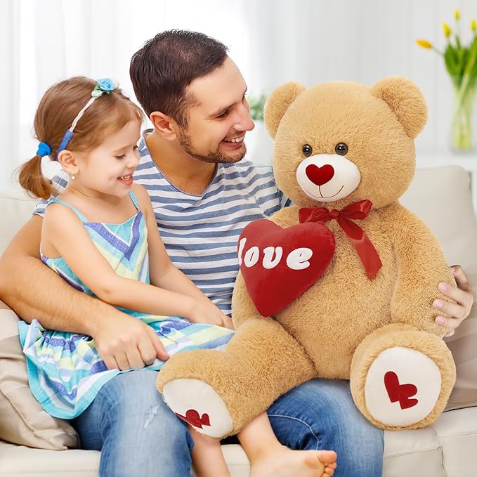 MorisMos Love Heart Giant Teddy Bear, 33inch Red Love Stuffed Animal Large Bear Plush for Girlfriend, Soft Bear Gift for Boyfriend Kids,