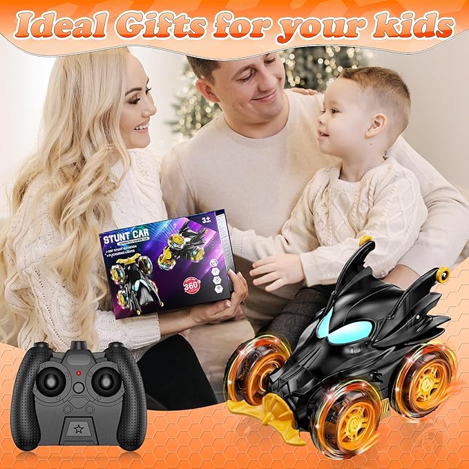 Bat Remote Control Car for Boys, 360° Rotating 4WD Stunt RC Cars with Cool Lights, Rechargeable Car Toys Birthday Gifts for Kids Boy Age 3 4-6 6-8