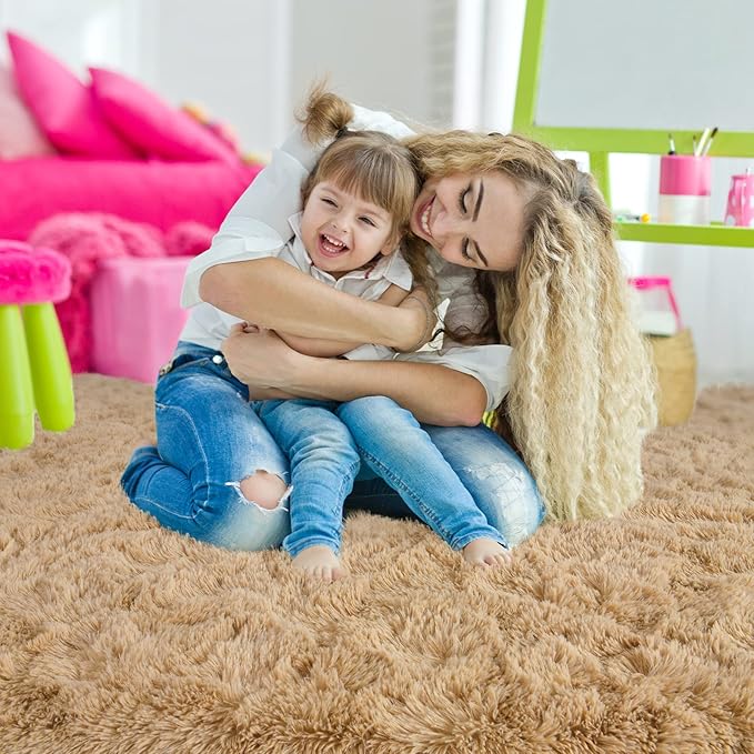 Ompaa Fluffy Rug, Super Soft Fuzzy Area Rugs for Bedroom Living Room - 3' x 5' Large Plush Furry Shag Rug - Kids Playroom Nursery Classroom Dining Room Decor Floor Carpet, Beige