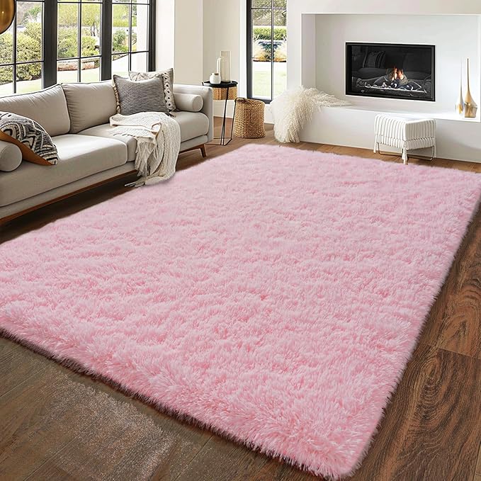 Super Fluffy Rug for Bedroom, Modern Shag Pink Area Rugs 5'x7', Soft and Cozy Plush Large Carpet for Kids, Girls Boys and Teens Decorations for Living Room Dorm Nursery Classroom