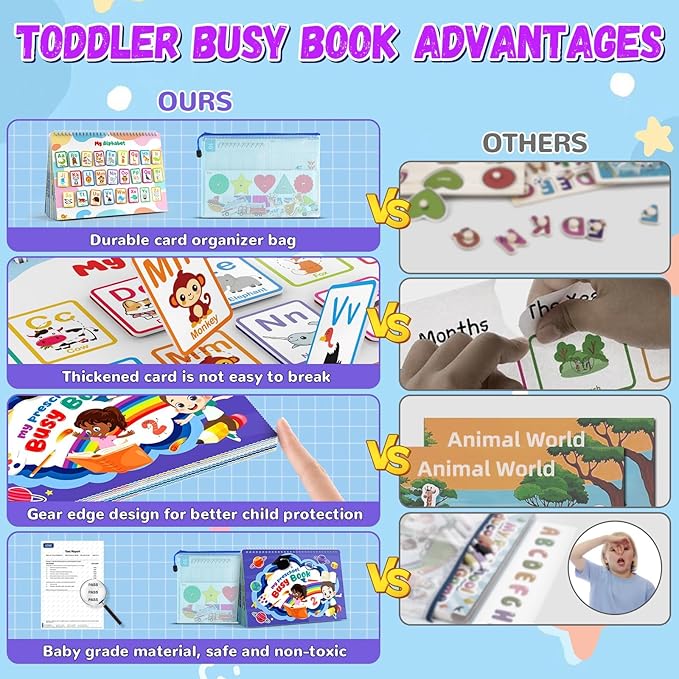 Busy Book for Toddlers 3+, Preschool Learning Activities with 30 Themes Prek Preschool Workbooks, Montessori Educational Learning Toys Activity Books for Christmas Birthdays Gifts Boys Girls
