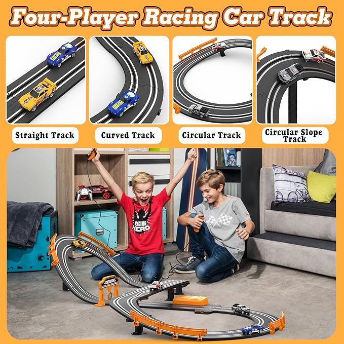 Slot Car Race Track Sets with 1:64 High-Speed Slot Cars, Battery or Electric Car Track, Dual Racing Game Lap Counter Circular Slope Track, Gifts Toys for Boys Kids Age 6 7 8-12