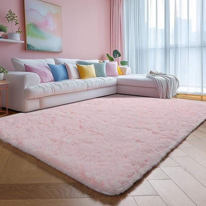 Amdrebio Pink Area Rug 6x9 for Girls Bedroom, Large Shag Fluffy Rugs for Living Room Decor, Cute Fuzzy Furry Carpet for Kids, Baby, Teen, Classroom, Nursery, Soft Plush Floor Rug for Playroom, Office