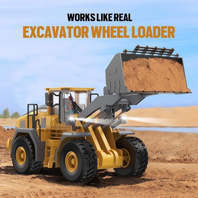Metal RC Wheel Loader Toy - Realistic Working Lights and Sounds, 1:20 Scale, 9-Channel Remote Control Construction Play Tractor Toys for Kids 3+, Perfect 2024 Gift