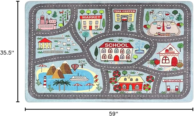 LIVEBOX Kids Rug 3'x5' Car Rug Play Mat for Playing Cars Toys, City Life Playroom Rug Educational Carpet for Children Boy Girl,Road Traffic Nursery Rug for Kids Room Play Area