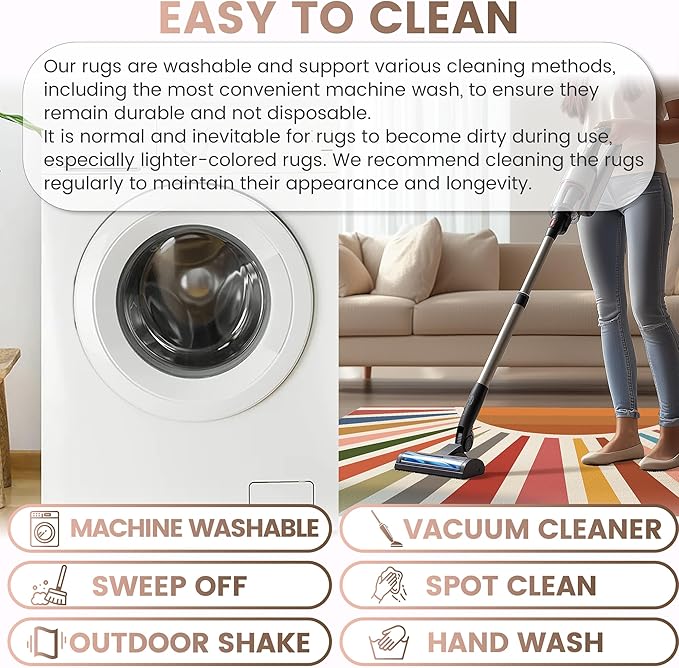 Washable 3x5 Sun Area Rug for Living Room, Rainbow Sun Modern Boho Large Area Rugs, Ultra Thin Low Pile Lightweight Soft Indoor Floor Carpet with Non-Slip Backing for Bedroom Kids Nursery Play Room