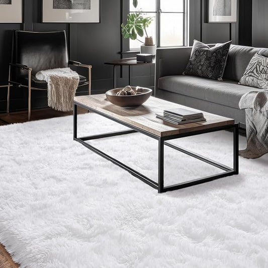 Super Fluffy Area Rug for Bedroom, Modern Shag White Area Rugs, Soft Plush Small Carpet for Kids,Girls Boys and Teens Decorations for Living Room Dorm Nursery Classroom, 8x10 Feet