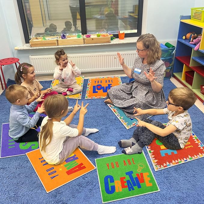 HiiARug 12pcs Carpet Squares for Classroom 18x18 Inch Carpet Spots for Classroom Sitting Floor Seats for Kids Sit Spots for Classroom Kindergarten Playroom Decor