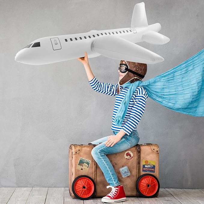 Mototo 8 Pieces Inflatable Airplane Balloon 40 Inch Large Inflatable Plane Balloon White Plane Toy Float Airplane Aviation Themed for Outdoor Indoor Birthday Party Swimming Pool Party Supplies