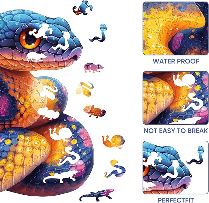 Wooden Puzzle for Adults, Snake Wooden Jigsaw Puzzles(10.8 * 11in-200pcs), Medium,Unique Shape Adult Puzzles,Irregular Wood Puzzles Creative Gift for Adults and Kids Family Game