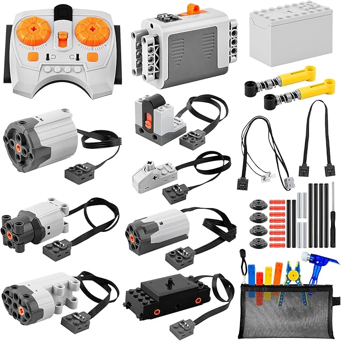 43pcs Power Function Motor Set for Lego Technic: 5 Motors (M/L/XL/Train/Servo), 2 Battery Boxes, IR Remote & Receiver, Control Switch, Cable, Building Block Tool Kit...Birthday Gift for Kids & Adults