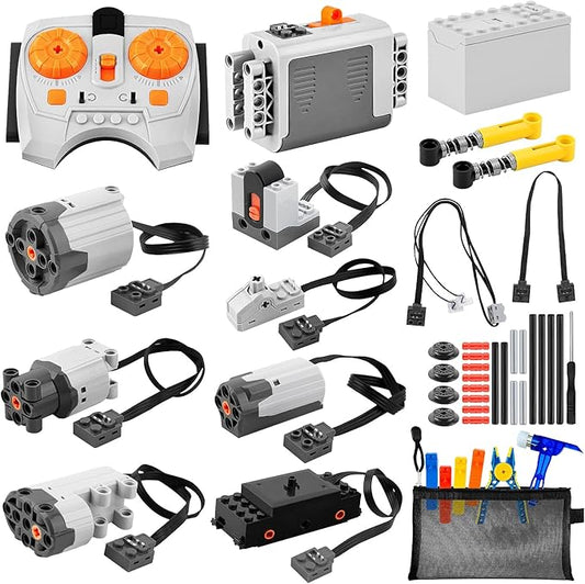 43pcs Power Function Motor Set for Lego Technic: 5 Motors (M/L/XL/Train/Servo), 2 Battery Boxes, IR Remote & Receiver, Control Switch, Cable, Building Block Tool Kit...Birthday Gift for Kids & Adults