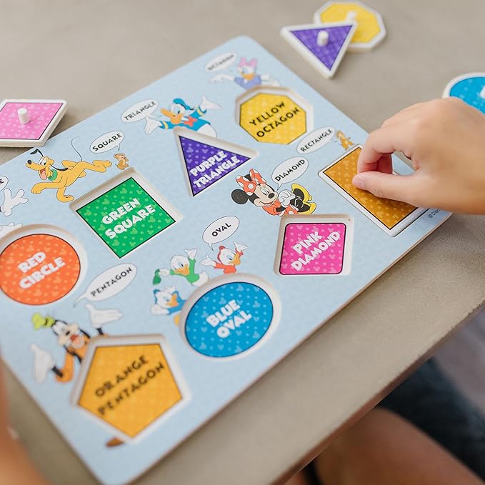 Melissa & Doug Disney Wooden Peg Puzzles Set: Letters, Numbers, and Shapes and Colors Letters And Number Puzzles, Disney, For Toddlers And Kids Ages 3+
