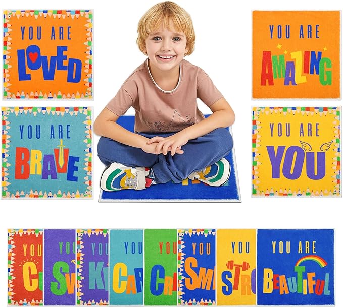 HiiARug 12pcs Carpet Squares for Classroom 18x18 Inch Carpet Spots for Classroom Sitting Floor Seats for Kids Sit Spots for Classroom Kindergarten Playroom Decor