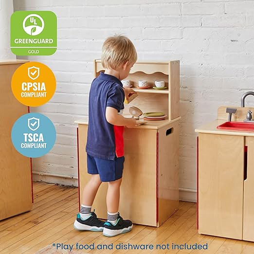 ECR4Kids Play Kitchen Storage Cupboard, Wooden Playset, Natural