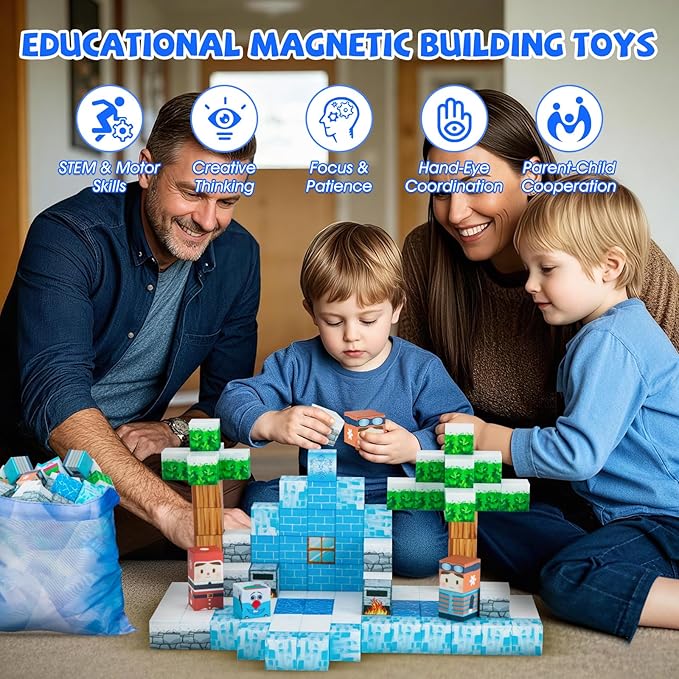 Magnetic Blocks-130pcs Mine Magnet 3D Craft World Set,Magnetic Blocks Le Building go Toys for Kids,STEM Sensory Toys for Toddlers Birthday Gifts,Constructions Toys for Boys & Girls Age 3+