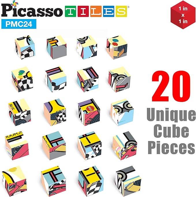 Picasso Cubes Magnetic Cube Puzzle 6-in-1 Vehicle Theme Pattern Magnet Brain Teaser Cubes Building Block 120 Pictures Toy Set Kids Ages 3 & Up Preschool Children Promotes Problem PMC24