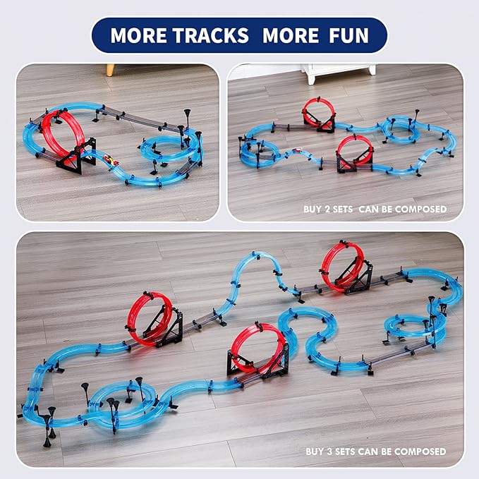 Slot Car Race Track Sets for Kids, Hot Magnetic Attraction Track Builder, Electric Remote Control Track Car Birthday Toys for Boys Kids Age 6 7 8-12