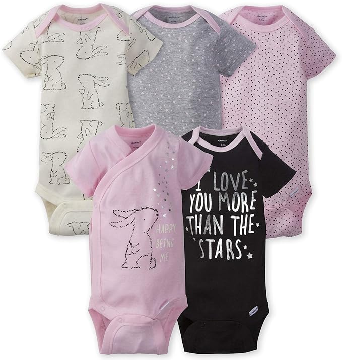 Gerber Baby Girls' 5-Pack Short Sleeve Variety Onesies Bodysuits