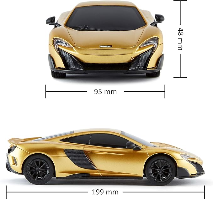 CMJ RC Cars McLaren 675LT Officially Licensed Remote Control Car 1:24 Scale Working Lights 2.4Ghz Gold. Great Kids Play Toy Auto